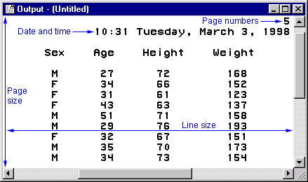 SAS output with option settings indicated