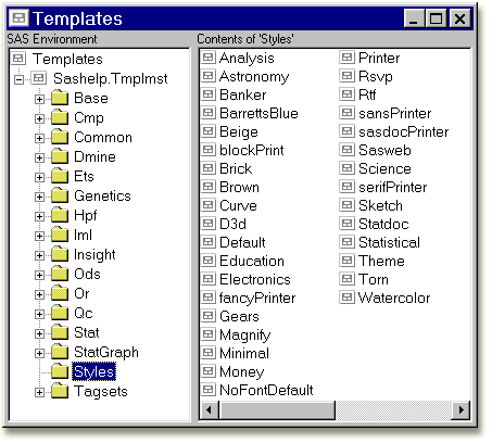 Templates window