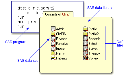 SAS program, SAS library, and SAS files