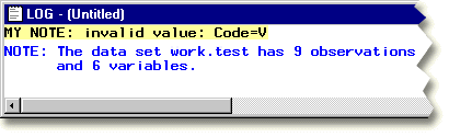 The SAS Log window displays PUT message.