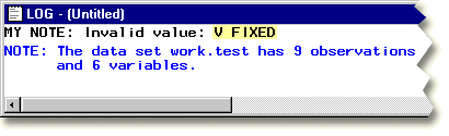 The SAS Log window displays specified variable values.