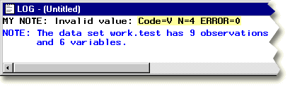 The SAS Log window displays automatic variable values.
