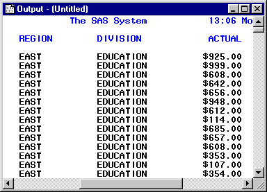 Output window